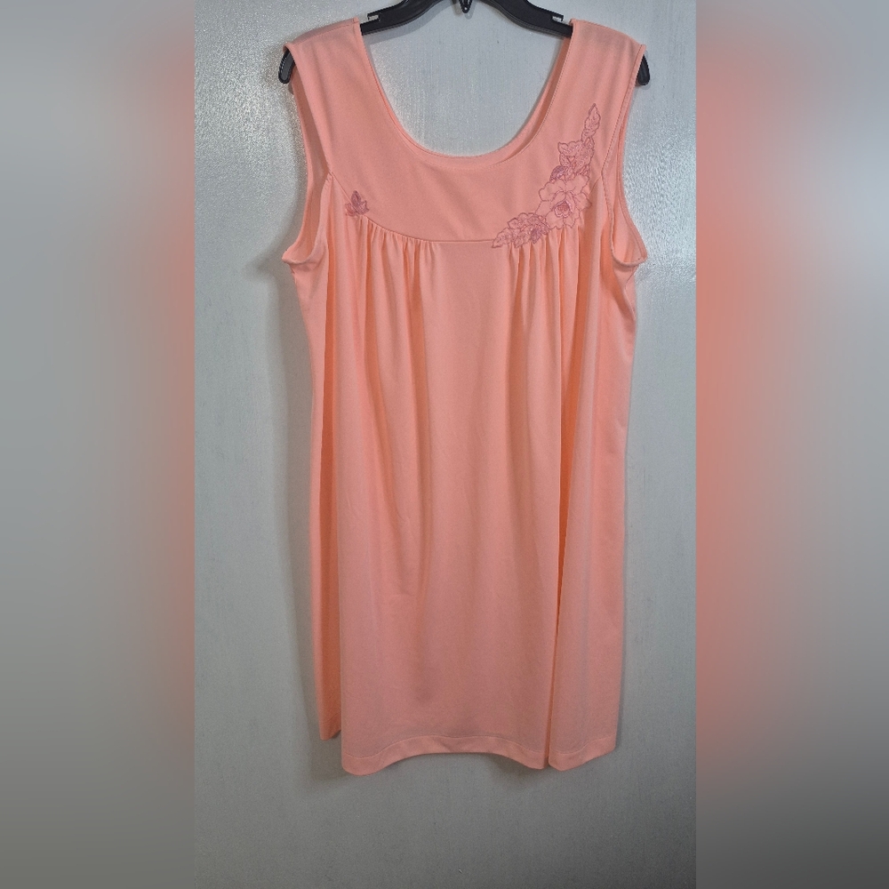 LORRAINE Peach Nylon Midi NIGHT gownwith
